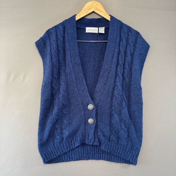 Ashley Hill Women’s Blue Button Up Sweater Vest Size Large 100% Acrylic - Picture 1 of 9